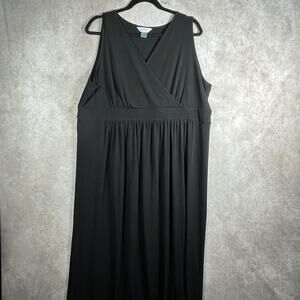 CJ Banks Maxi Dress Womens 1X Black Sleeveless Faux Wrap Babydoll V-Neck Stretch